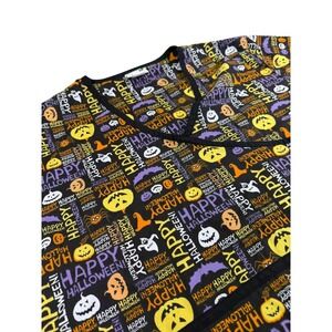 Peppermint Scrubs Black Happy Halloween Scrub Top‎ Size XL Jack O Lantern Purple